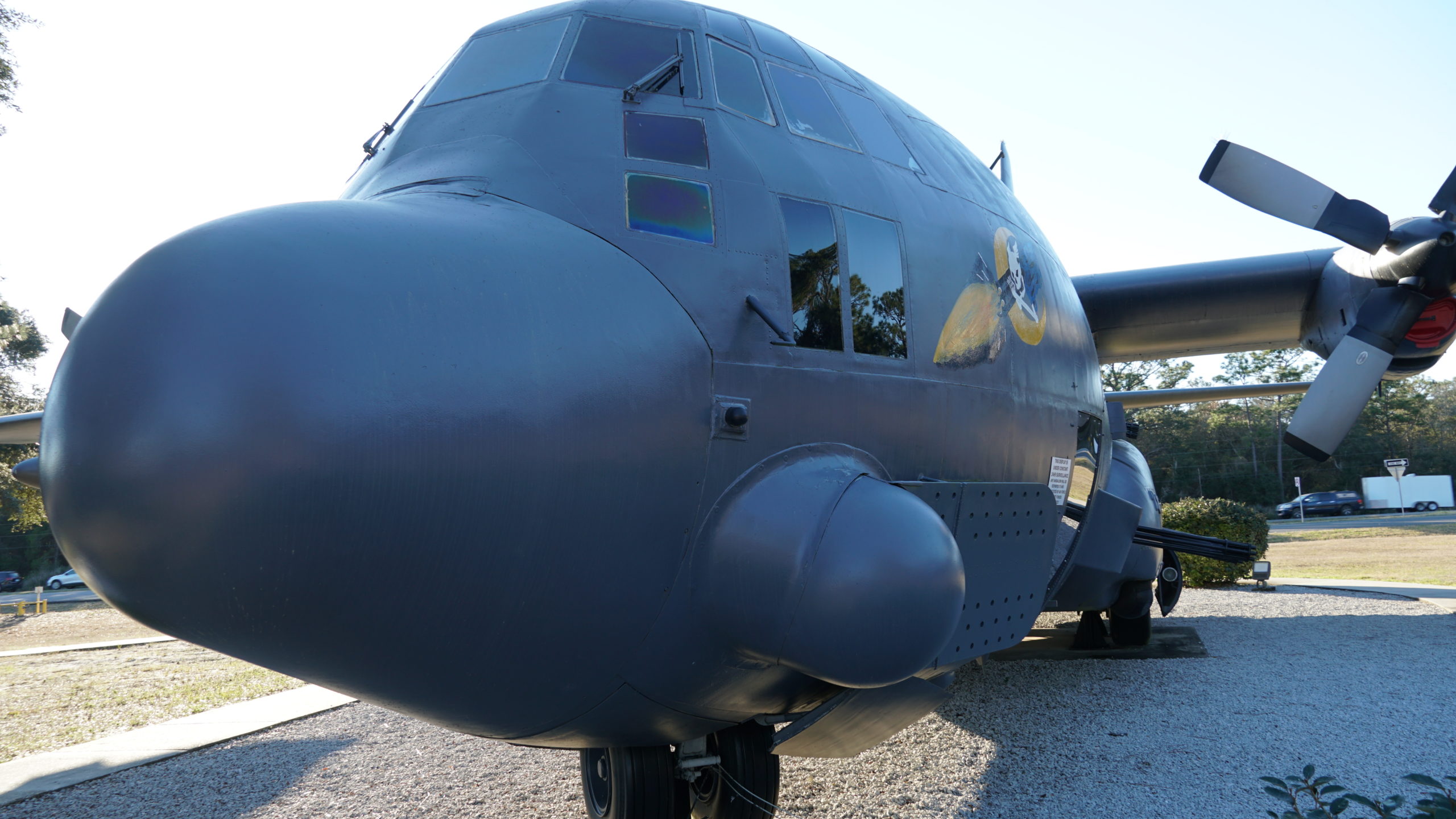 AC-130A Spectre Gunship - This aircraft is the first production C130 produced.   It was also one of the first C130's to be modified to the Spectre gunship configuration.  Armament included two 7.62 mm GAU 2B/A Mini-guns,  two 20mm 61A Vulcan cannons, and two 40 mm Bofors cannons